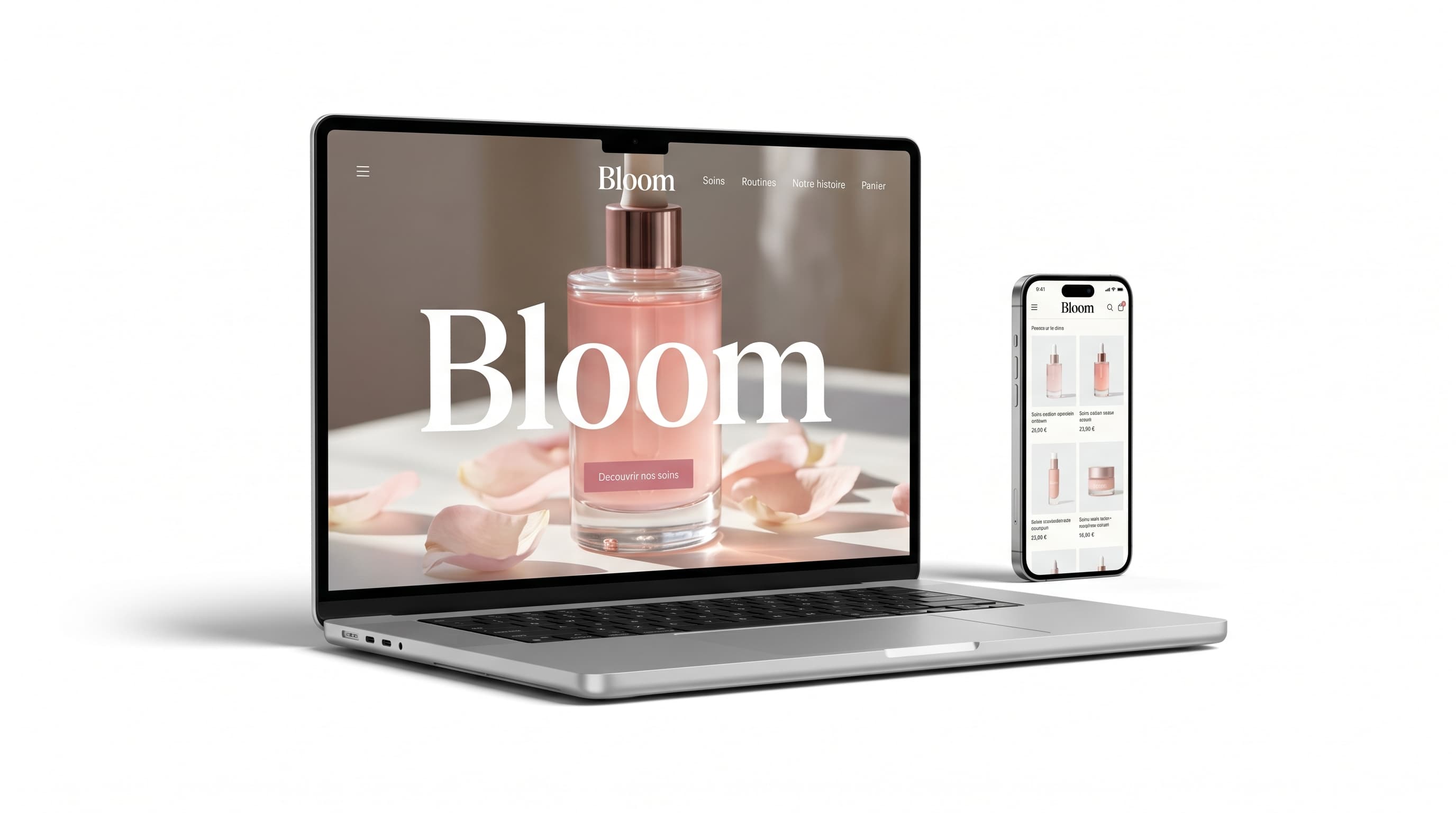 Exemple de site e-commerce — Bloom, marque de cosmétiques